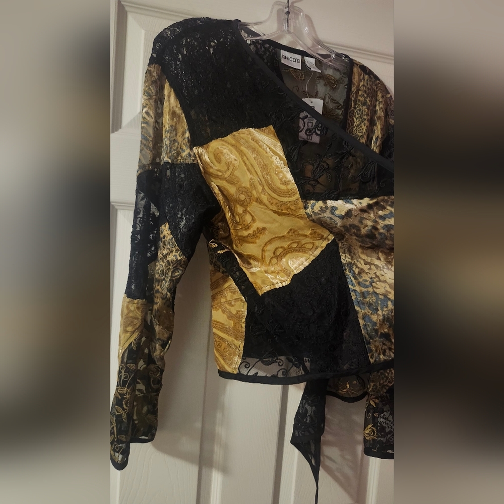 Chicos Black and Gold Patchwork Jacket NWT - image 7